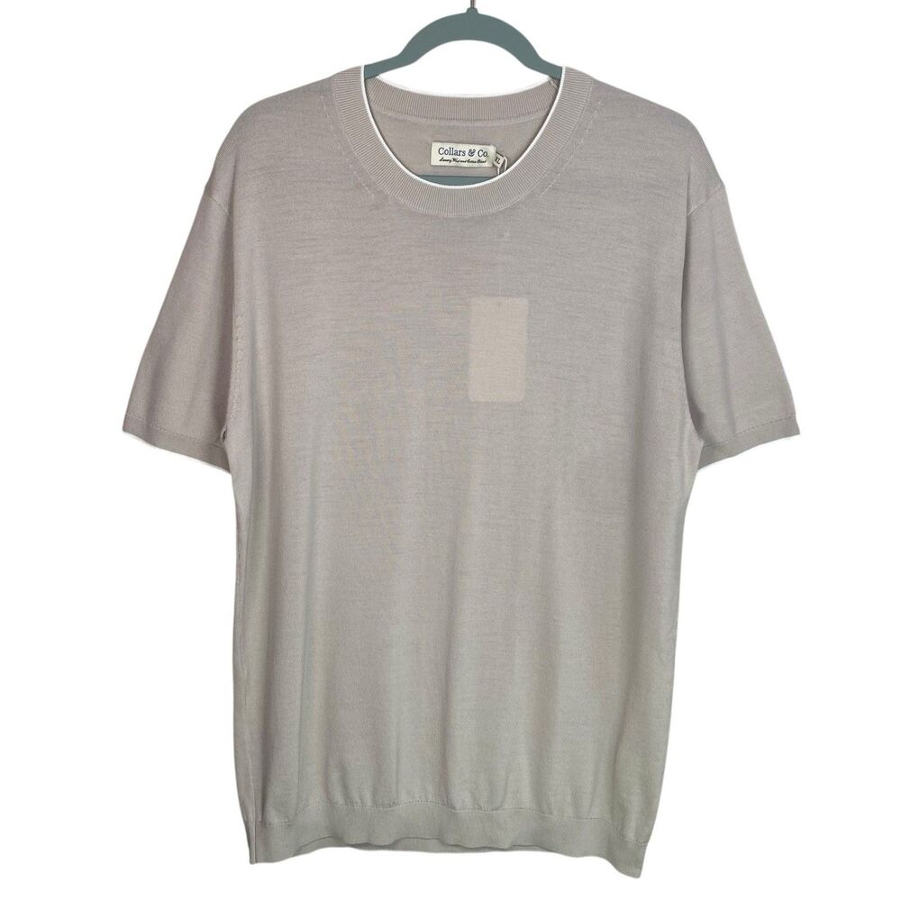Collar & Co T-Shirt Mens XL Beige Amalfi Sweater Tee Wool Cotton Lightweight NWT